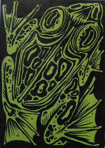 frog ink drawing on colored cardstock