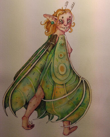 fae watercolor, colored pencils