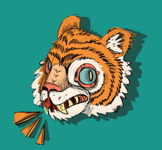 tiger digital drawing with traditional outlines
