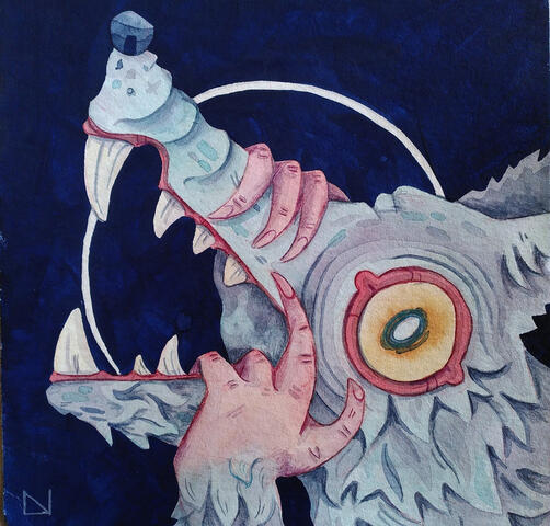 werewolf mixed media (watercolor, gouache, pencils)